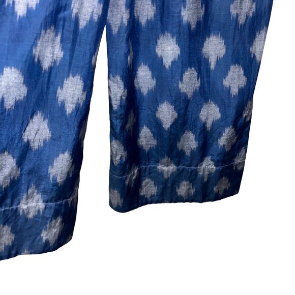 Theory Smocked Culotte Wide Leg Crop Pant In Spot Ikat Lawn Blue/White Size M - Picture 6 of 8